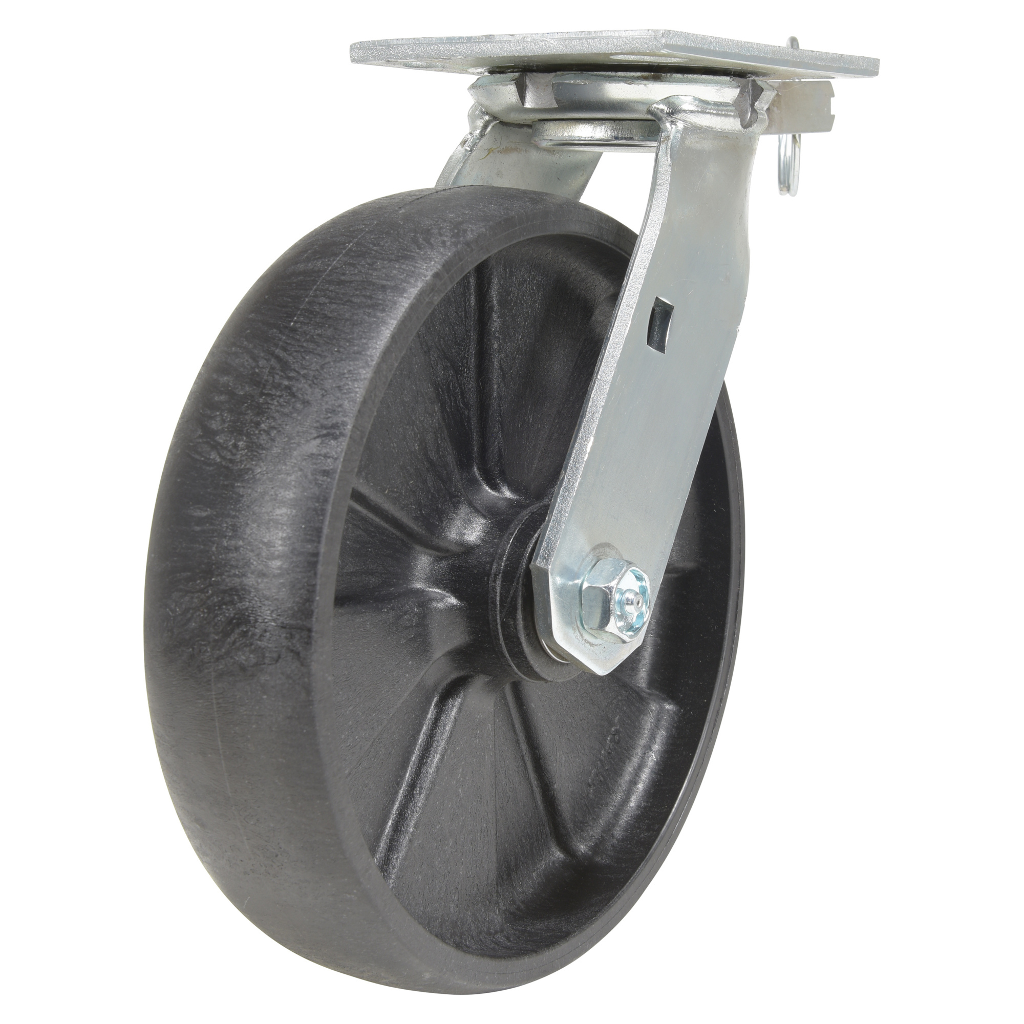 Vestil Glass-Filled Nylon Swivel Caster - 4-Position Lock, 8in. Wheel, Non-Marking, Model# CST-HLD2-8X2GFN-4PSL